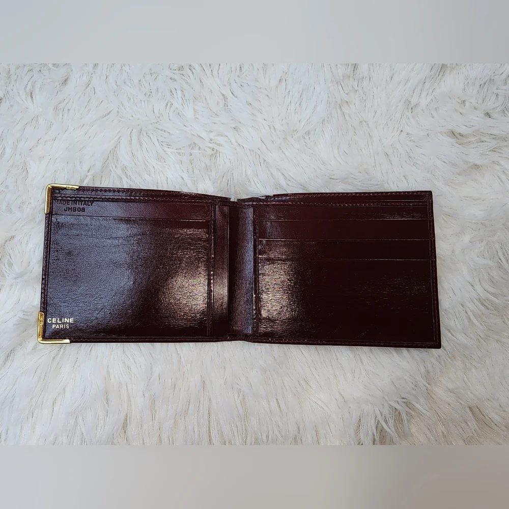 CELINE Burgundy/Red Leather Wallet with Gold Accents - Picture 6 of 15